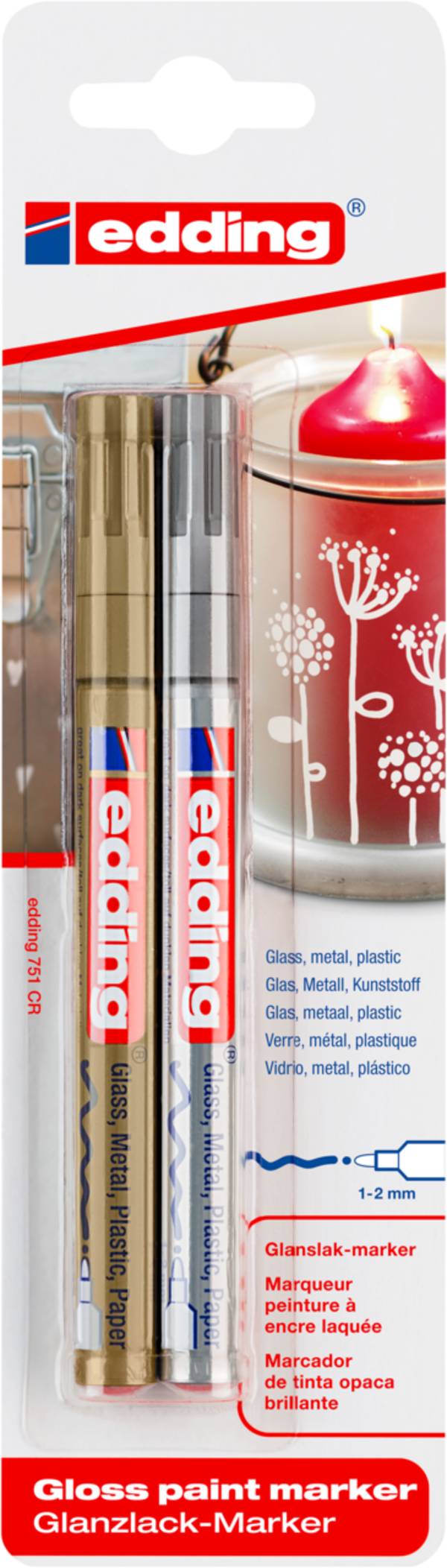 Glanzlack-Marker edding 751 1-2mm gold, silber VE=2 Stück