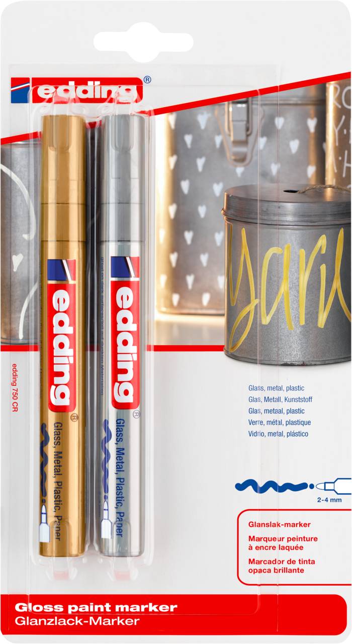 Glanzlack-Marker edding 750 2-4mm gold und silber VE=2 Stück-0
