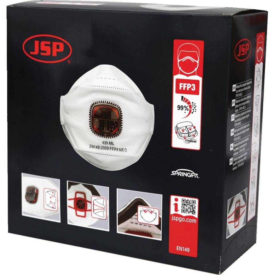JSP® Einwegmaske SPRINGFIT™ 435 FFP3 NR D, Kat.III, Typhoon™ Ventil, weiß, 10/VE-2