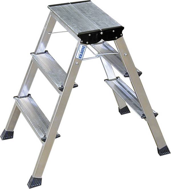 Krause Krause Rolly - Stufenleiter - 3 Stufen - 2 Abschnitte 130068 Aluminium Doppel-Klapptritt klappbar Arbeitshöhe (max.): 2.65 m Silber 2.4 kg