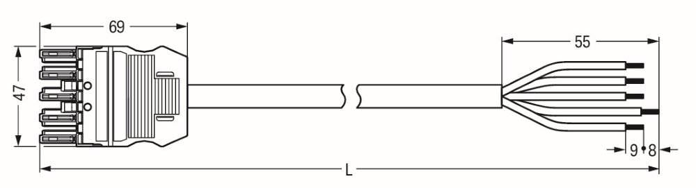 WAGO WINSTA MIDI Steckverbinder-System 3-5x4 mm² Anschlussleitung, Buchse - offenes Leitungsende, 5 polig, weiß-1
