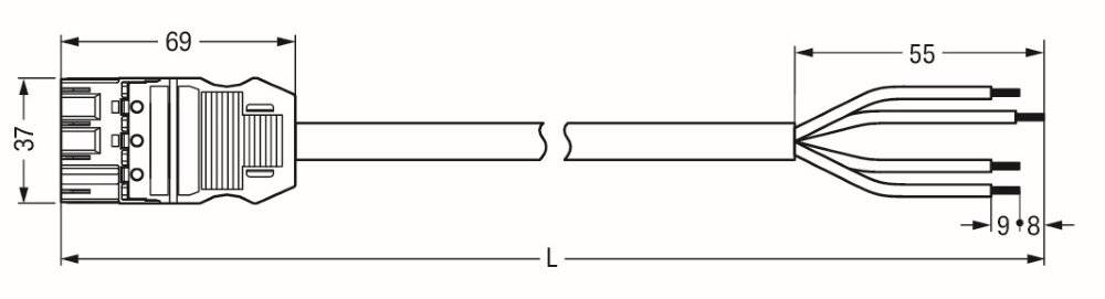WAGO WINSTA MIDI Steckverbinder-System 3-5x4 mm² Anschlussleitung, Stecker - offenes Leitungsende, 4 polig, schwarz-1