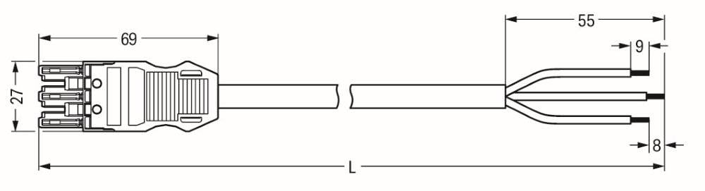 WAGO WINSTA MIDI Steckverbinder-System 3-5x4 mm² Anschlussleitung, Buchse - offenes Leitungsende, 3 polig, schwarz-1