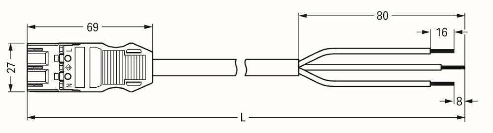 WAGO WINSTA MIDI Steckverbinder-System 3-5x4 mm² Anschlussleitung, Stecker - offenes Leitungsende, 3 polig, schwarz-1
