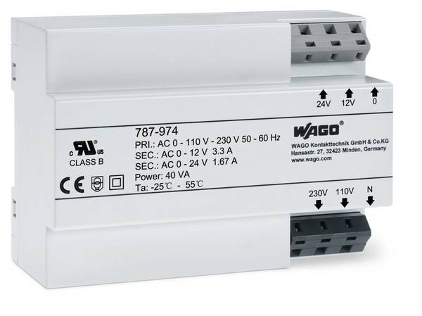 Wago Transformatorstromversorgung;Eingangsspannung AC 230 V;Ausgangsspannung AC 12- 24 V; - 787-974 - 1 Stück