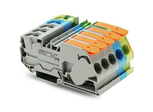 Wago Drehstromset;mit orangefarbener Abschlussplatte;mit 2-Leiter-Reihenklemmen;grau/blau/grün-gelb - 2116-1201/605-038 - 1 Stück