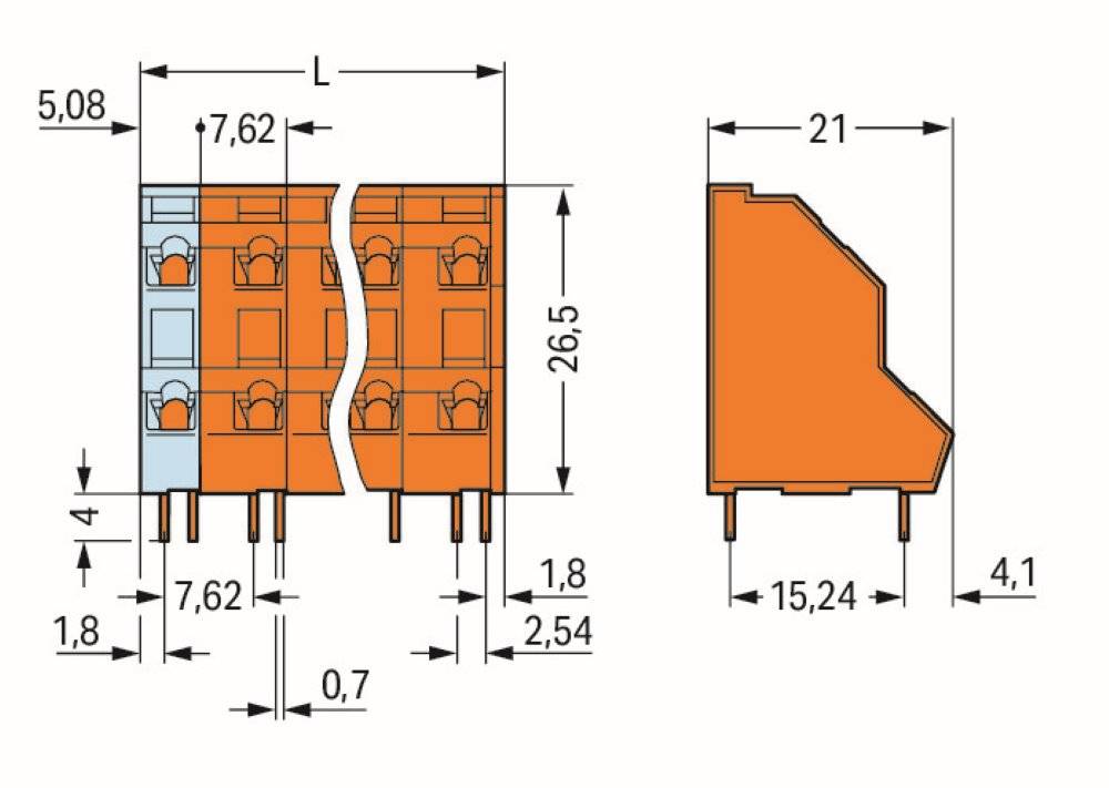 Wago Doppelstock-Leiterplattenklemme;2,5 mm²;Rastermaß 7,62 mm;orange - 736-665 - 14 Stück-1