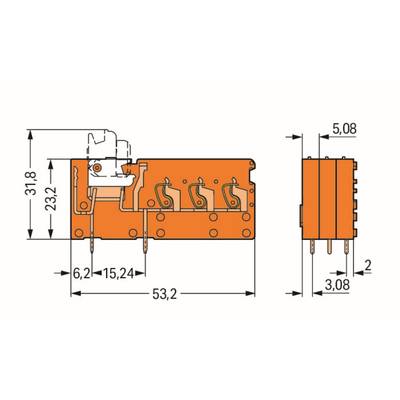 Wago Anreihbare 3-Leiter-Leiterplattenklemme;mit Trennmesser;2,5 mm²;orange - 742-158 - 100 Stück-1