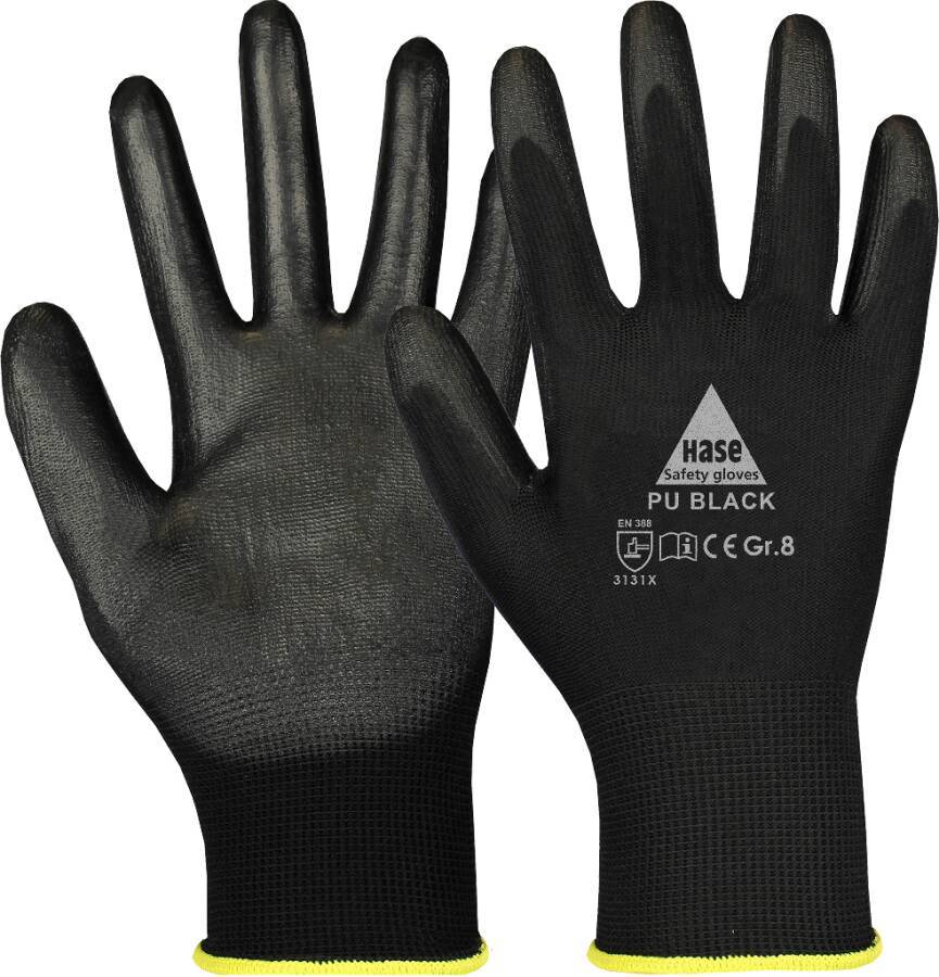 Feinstrick-Schutzhandschuh PU Grey/Black/White 509560-08 Größe 08 Farbe schwarz Trägermaterial Polyestergestrick Gauge 1-0