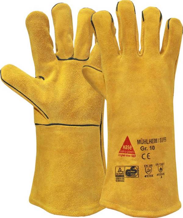 Rindspaltleder-Schutzhandschuh Mühlheim I 301010-09 Größe 09 Farbe gelb Trägermaterial Rindspaltleder Gauge - Mat.-Stä