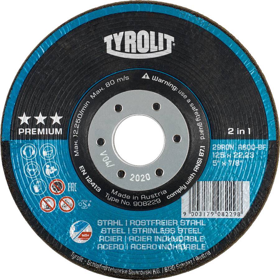 Rondeller® Premium 908229 Ø 125 mm Körnung 60 Bohrung 22,23 mm Drehzahl max. 12.250 U/min-0