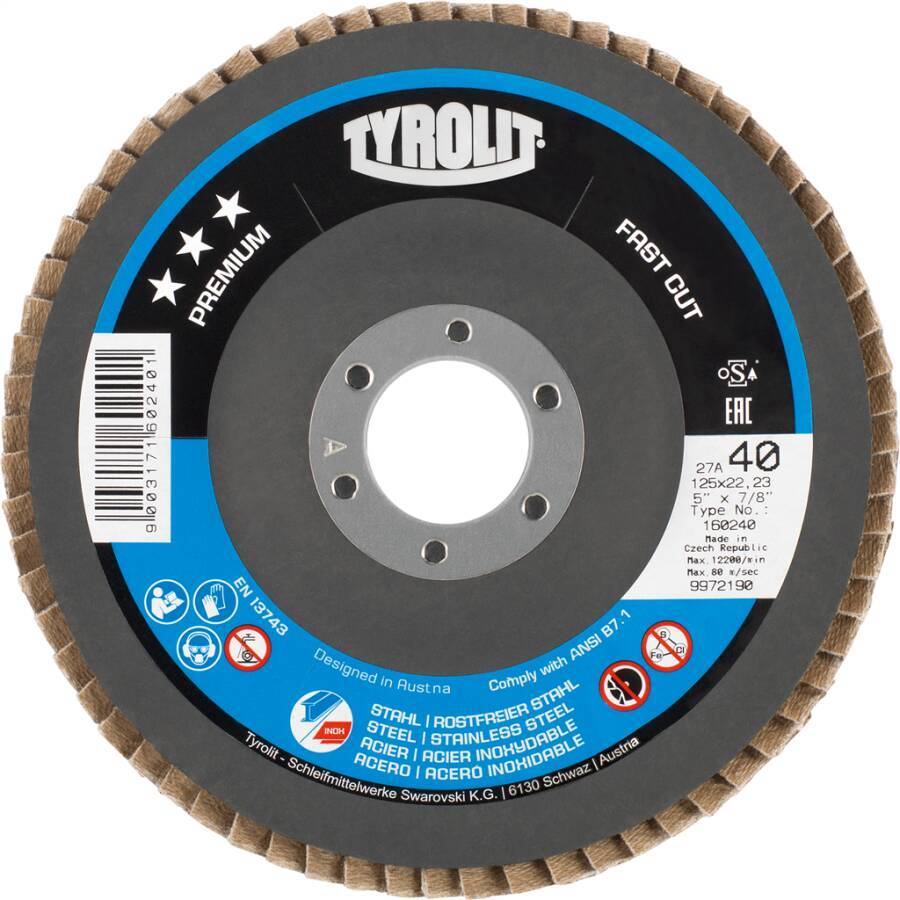 Fächerschleifscheibe Premium - Fast Cut gewölbt 160244 Ø 125 mm Körnung 80 Bohrung 22,23 mm Drehzahl max. 8.600 U/min-0