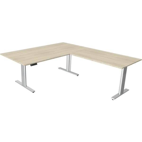 Schreibtisch M-ove silber H720-1200xB2000xT2200mm Ahorndekor m.Anbautisch