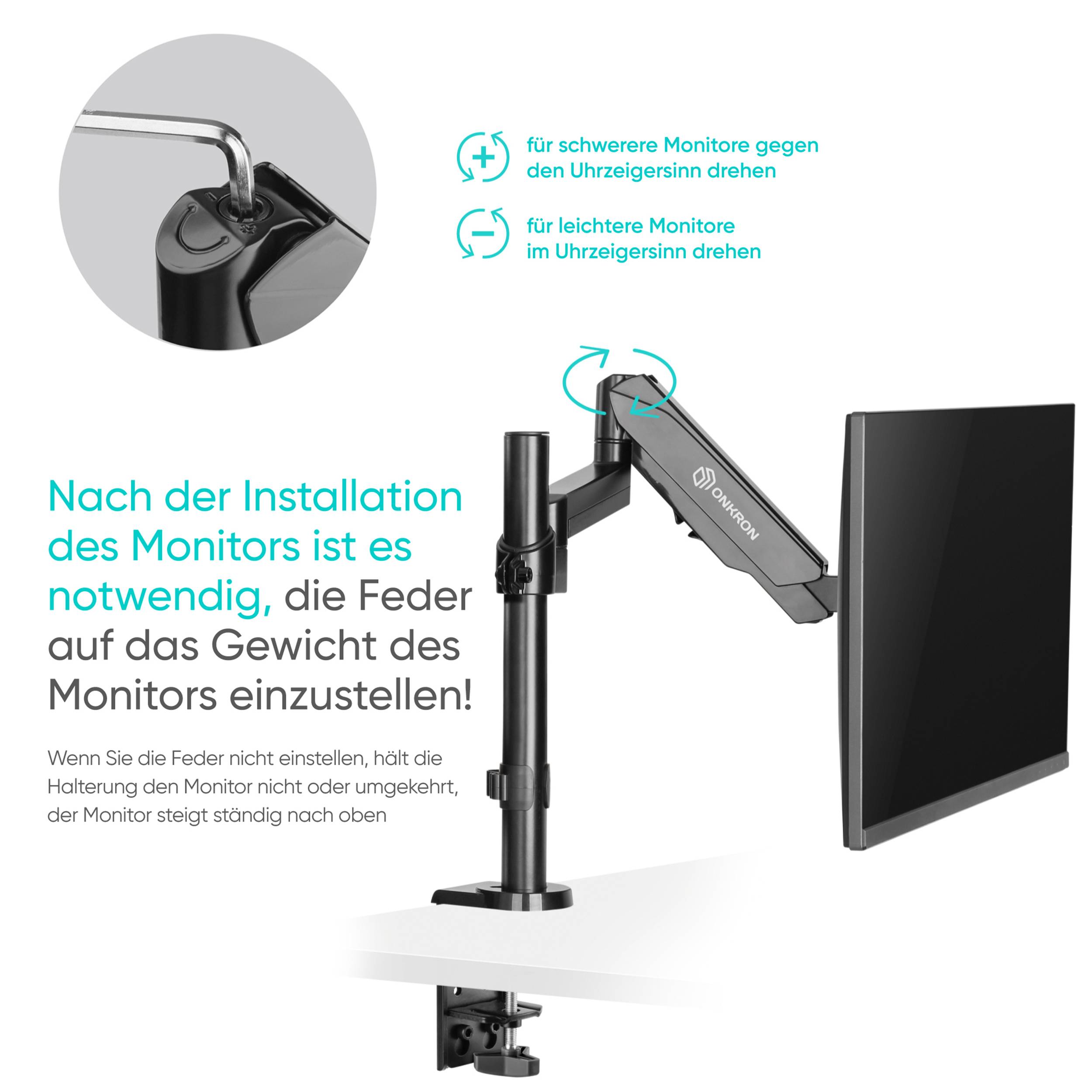 ONKRON PC Monitor Halterung für 13-34 Zoll bis 8 kg, VESA 75x75 & 100x100, schwenkbar, neigbar, drehbar, Schwarz G70-B-3