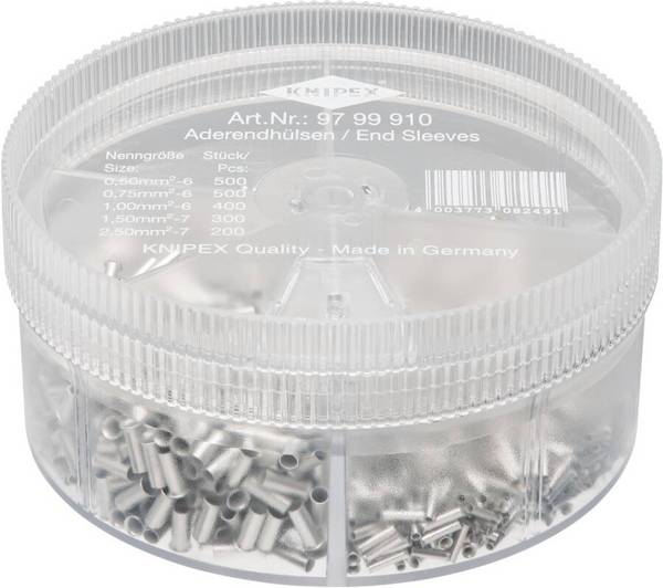 Aderendhülsen-Sortiment isoliert und unisoliert 97 99 910 Ausführung unisoliert Inhalt 500 Stück 0,50mm² x 6mm//500 Stüc