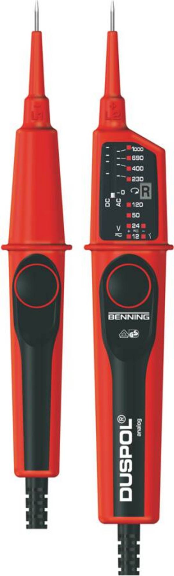 Spannungsprüfer Duspol 050261 Typ analog Anzeige 12, 24, 50, 120, 230, 400, 690, 1.000 V AC/ DC, mit Tauchspule/ LED Übe