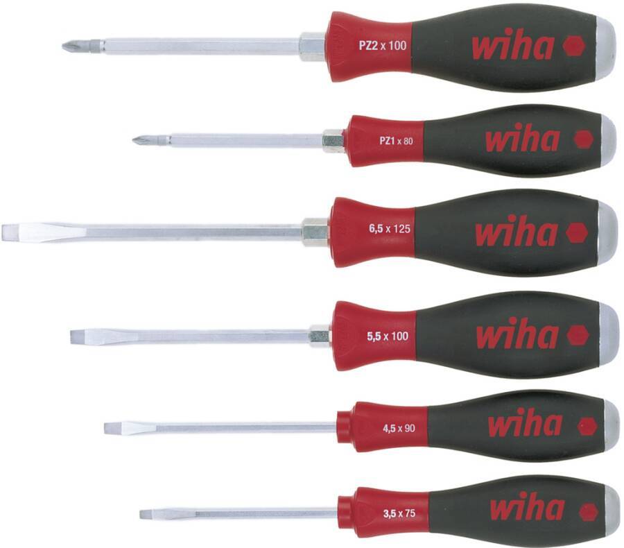 Schraubendrehersatz SoftFinish® mit Stahlkappe 6-tlg. 21251 Ausführung Schlitz/PZ Inhalt Schlitz 3,5-4,5-5,5-6,5 / Kreuz-0
