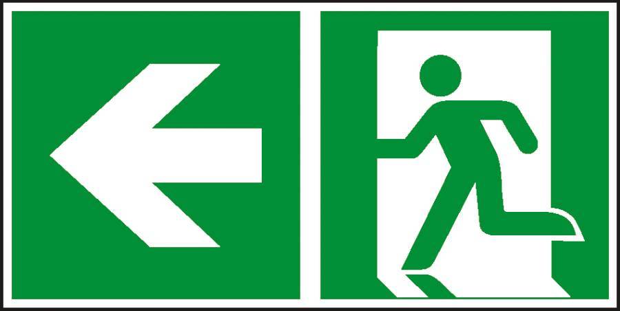 Rettungsweg/ Notausgang links 932106712 Abmessung (BxH) 300 x 150 mm Material KNS Zulassung ISO 7010-0