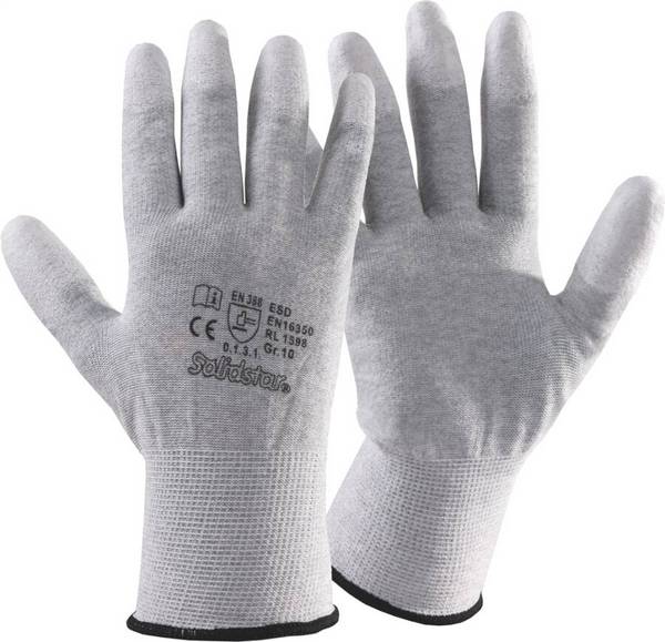 Feinstrick-Schutzhandschuh antistatisch 71063706 Größe 06 Farbe grau Trägermaterial Polyester / Karbonfaser Beschichtung