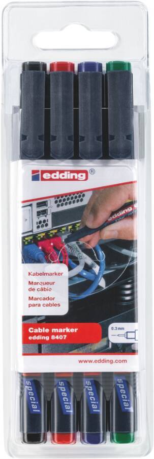 Edding 8407 4-8407-4 Kabelmarker Schwarz, Rot, Blau, Grün 0.3 mm-0