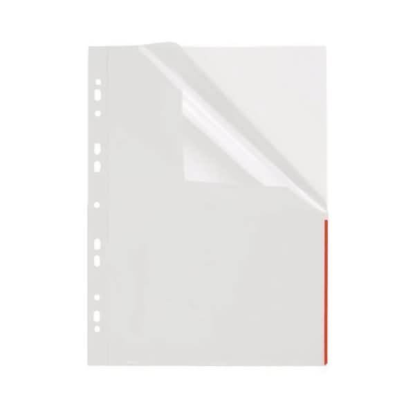 Prospekthüllen A4 PP 4-fach gelocht mit Indexstreifen VE=50 Stück transparent/rot-0