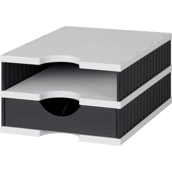 Aufbewahrungsbox styrodoc uno SET 2 Fächer schwarz/grau Schublade schwarz-1