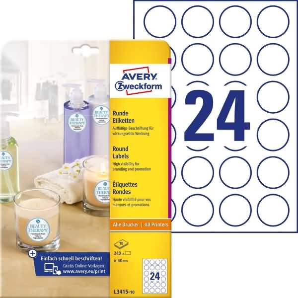 AVERY ZWECKFORM - Etiketten L3415-10 weiß 40.0 x 40.0 mm - Etiketten/Beschriftungsbänder - Etiketten/Beschriftungsbänder-0