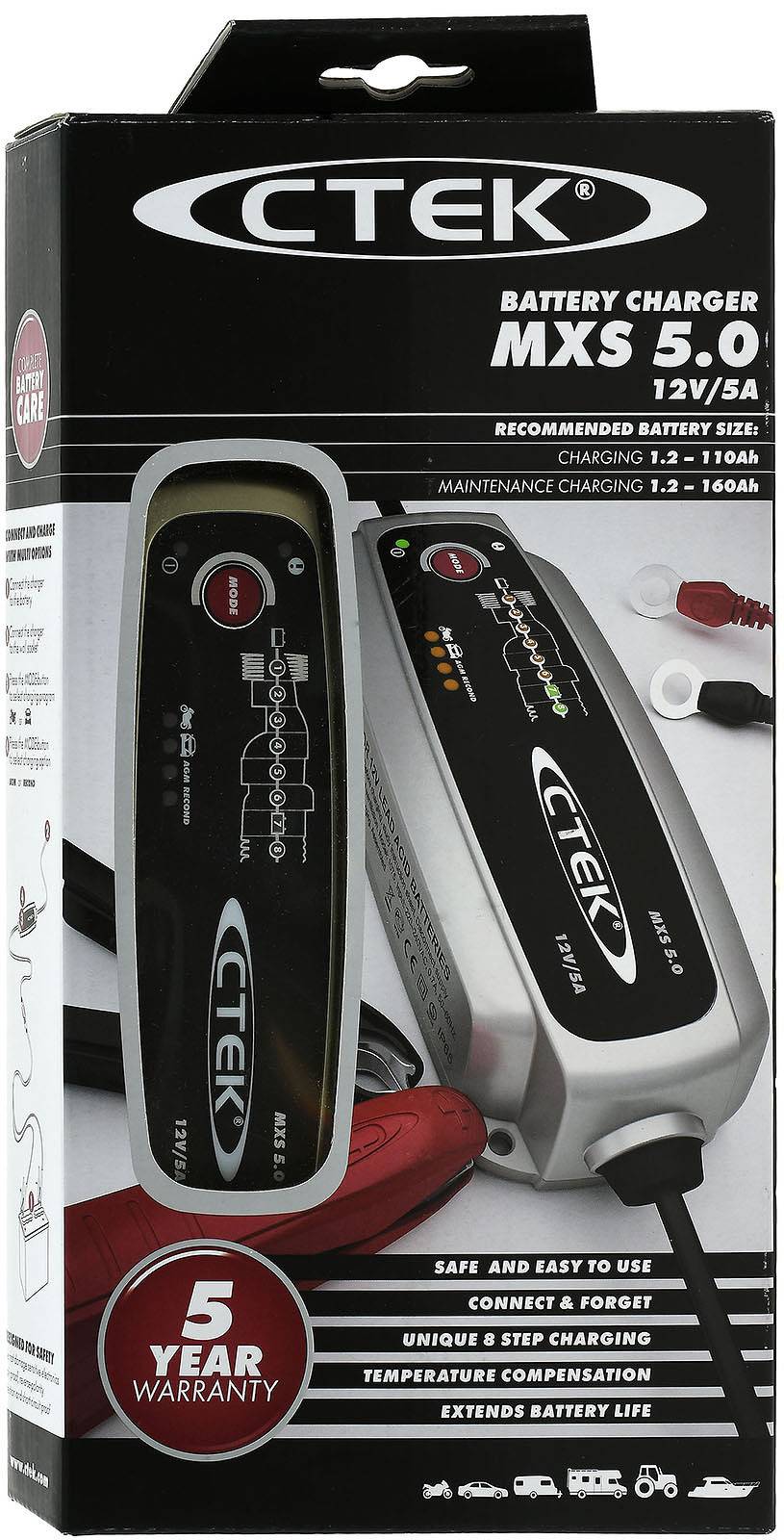 CTEK MXS 5.0 Batterie-Ladegerät mit autom. Temperaturkompensation 12V 5A EU-Stecker, 12V-0