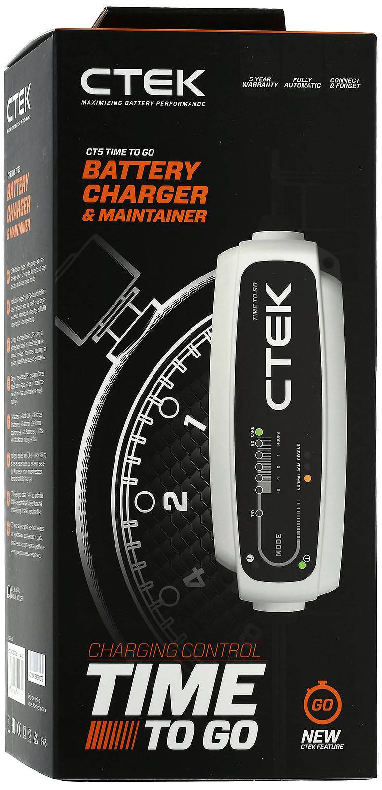 CTEK CT5 Time to Go, Batterie-Ladegerät, mit Countdown-Display 12V 5A EU-Stecker, 12V-0