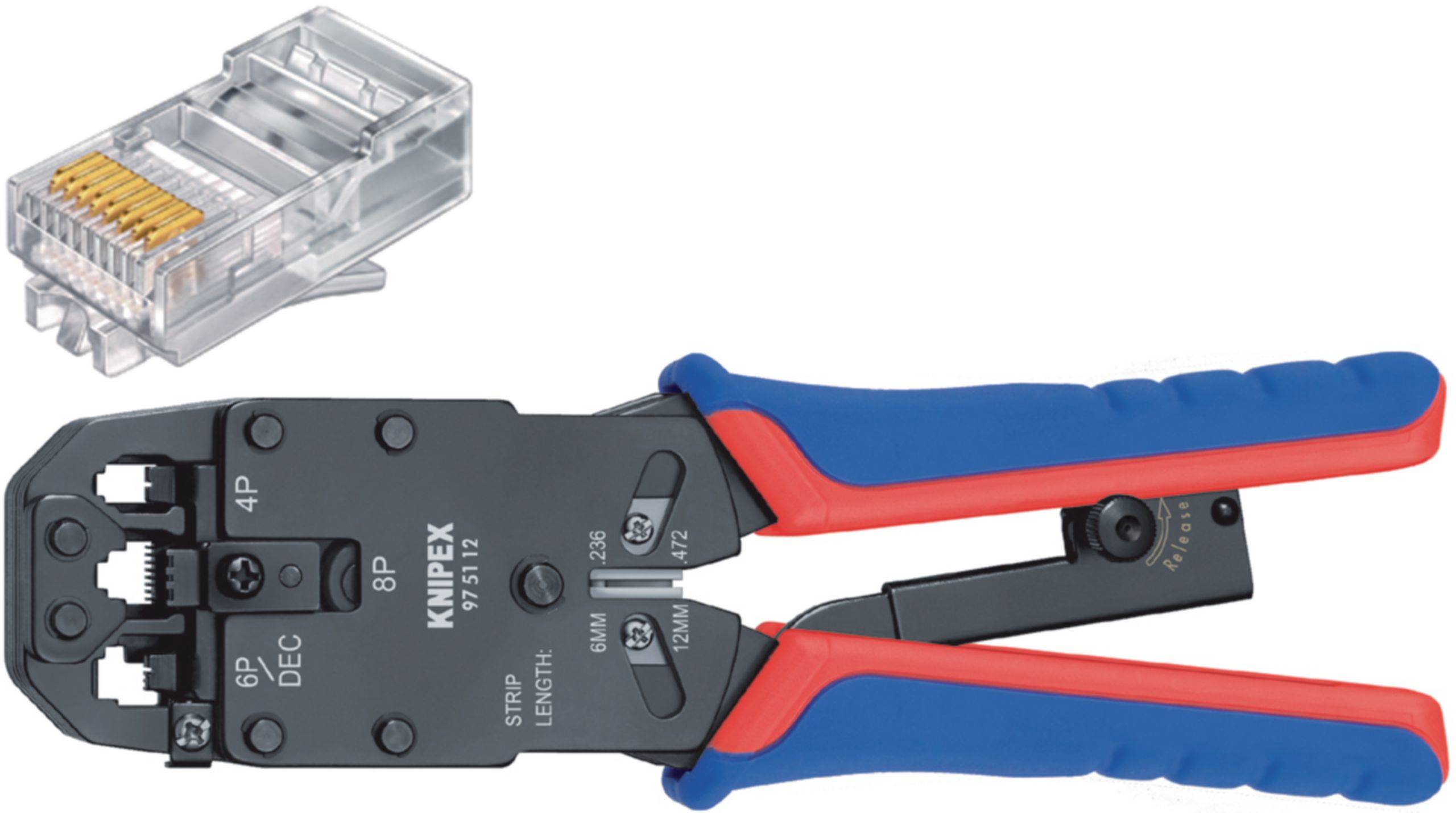 KNIPEX 97 51 12 SB Crimpzange für Westernstecker mit Mehrkomponenten-Hüllen brüniert 200 mm (SB-Karte/Blister)-1