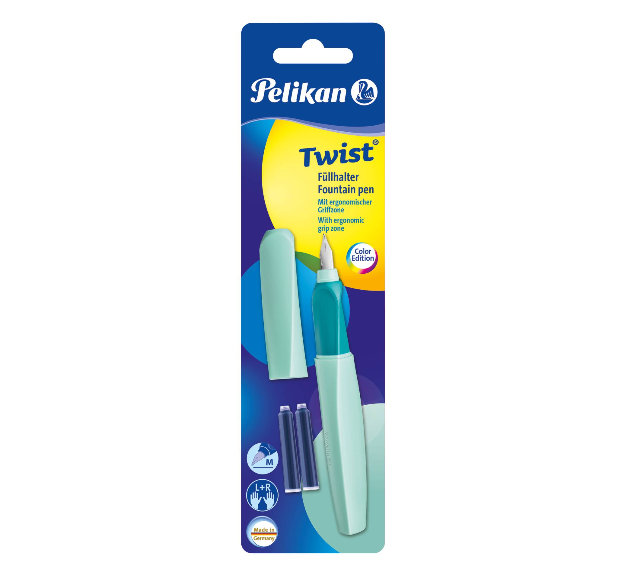 Pelikan Twist P457, Mintfarbe, Kartuschenfüllsystem, Edelstahl, Medium, Beidhändig, Deutschland-1