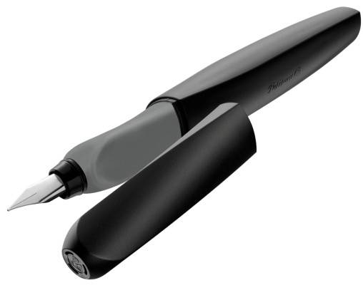 Pelikan Twist P457 Schwarz M + 1GTP FS, Schwarz, Grau, Kartuschenfüllsystem, Schwarz, Rundspitze, Edelstahl, Medium