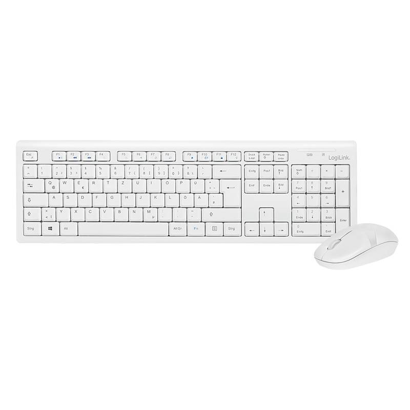 LogiLink ID0104W Funk Tastatur, Maus-Set Maustasten, Hotkey Funktion Deutsch, QWERTZ Weiß-1