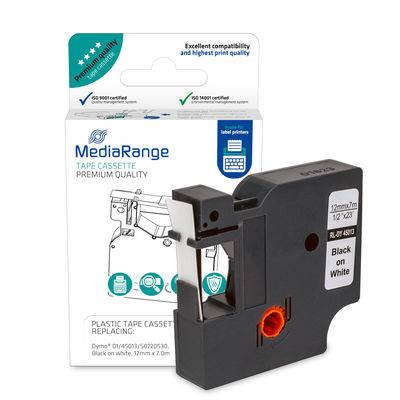 MediaRange - Laminiert - permanenter Klebstoff - Schwarz auf Weiß - Rolle (1,2 cm x 7 m)-1