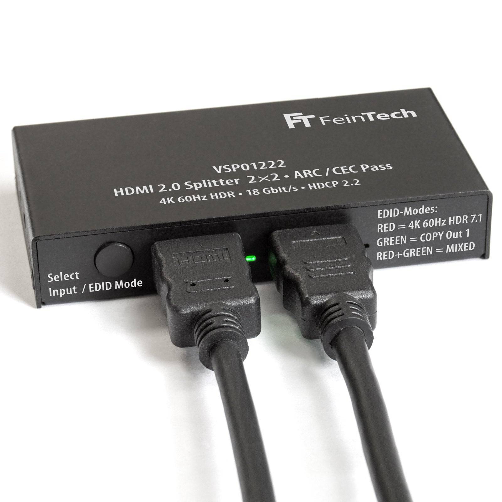 FeinTech VSP01222 HDMI 2.0 Splitter 2x2 mit ARC Pass und 4K Downscaler-3