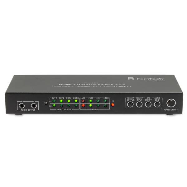 FeinTech VMS02400 HDMI 2.0 Matrix Switch 2x4 mit Audio Extractor ARC