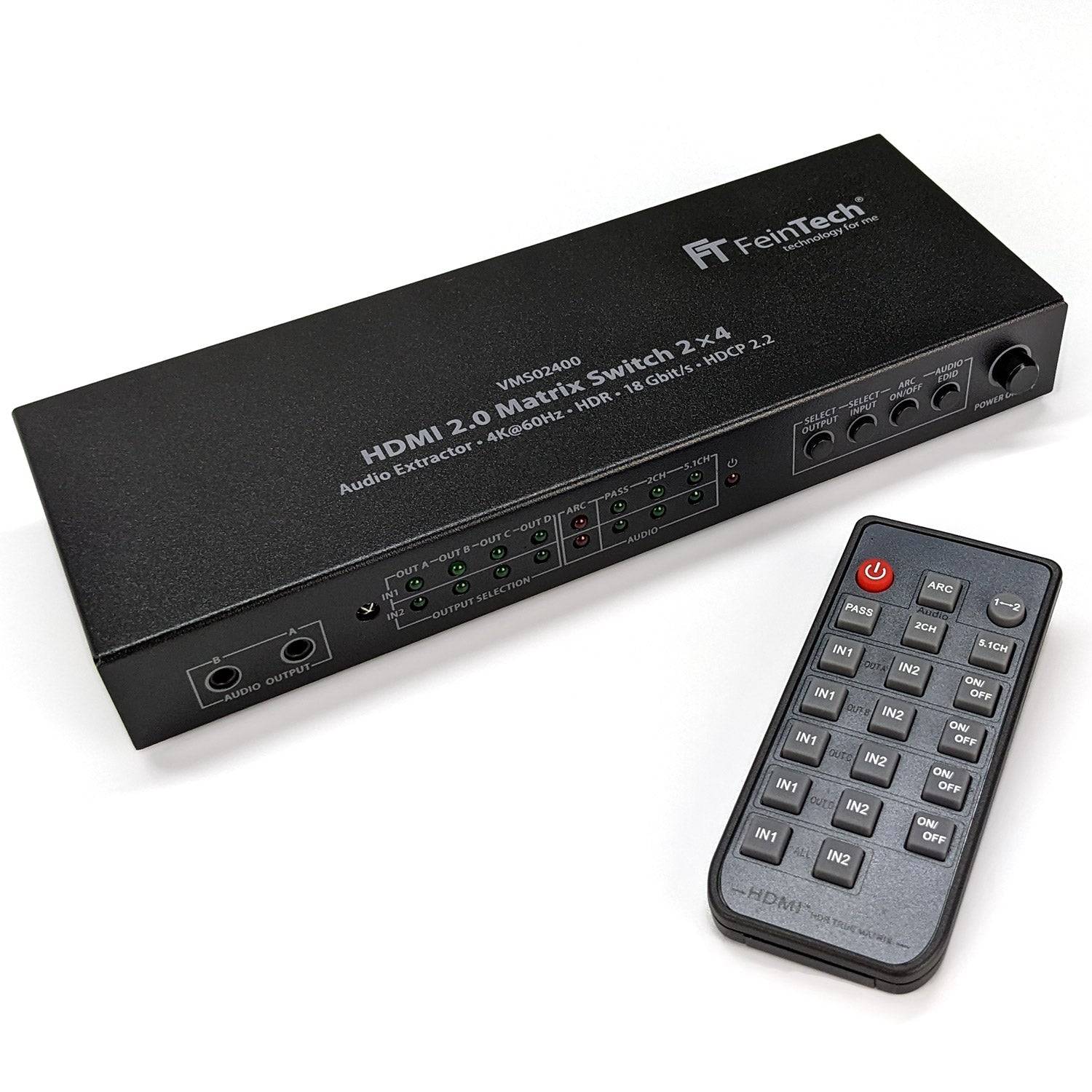 FeinTech VMS02400 HDMI 2.0 Matrix Switch 2x4 mit Audio Extractor ARC-2