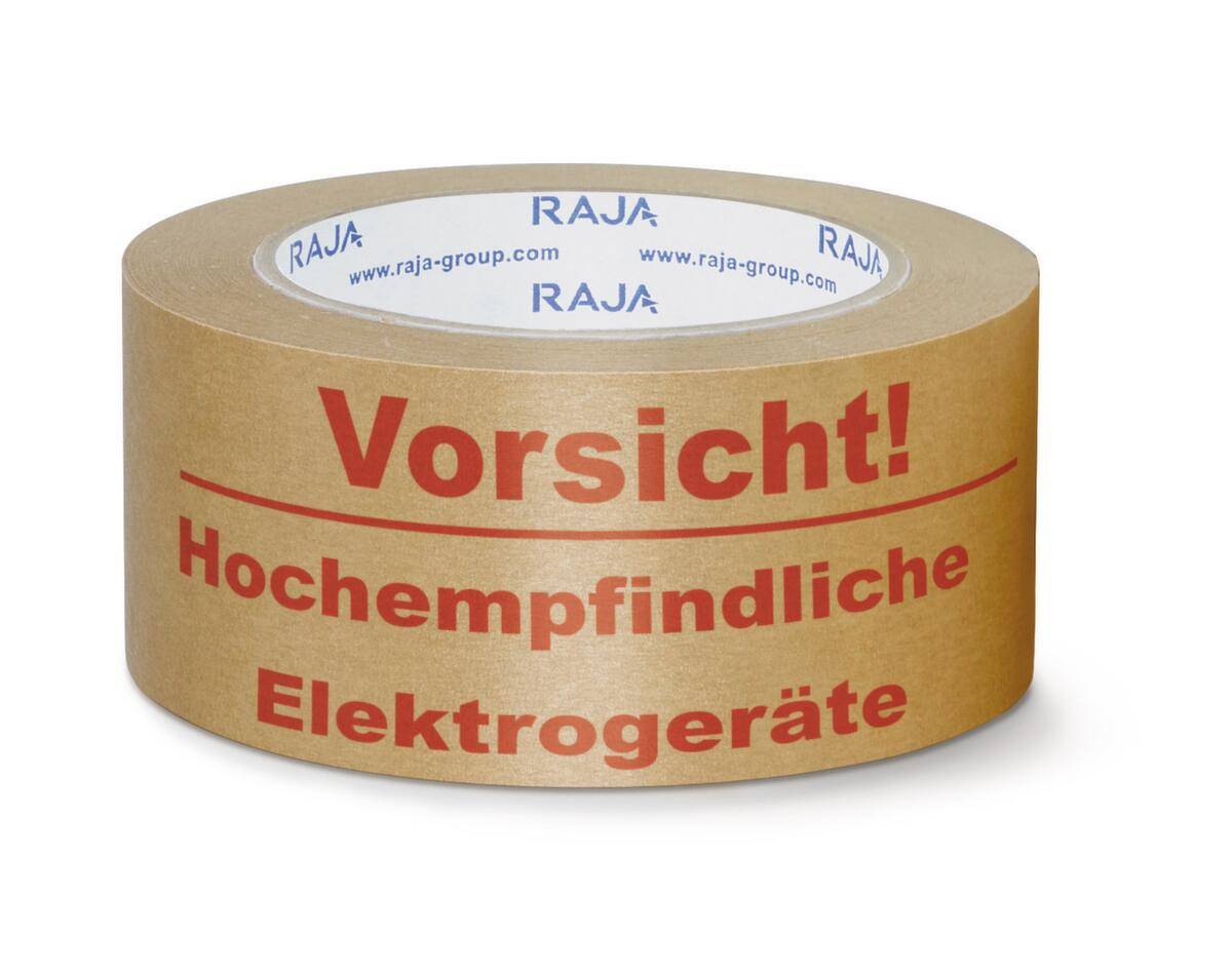 Papier-Warnklebeband,"Vorsicht! Hochempfindliche Elektrogeräte",DE/EN,LxB 50m x 50mm,Band braun,Aufdruck rot-0