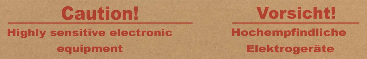 Papier-Warnklebeband,"Vorsicht! Hochempfindliche Elektrogeräte",DE/EN,LxB 50m x 50mm,Band braun,Aufdruck rot-1
