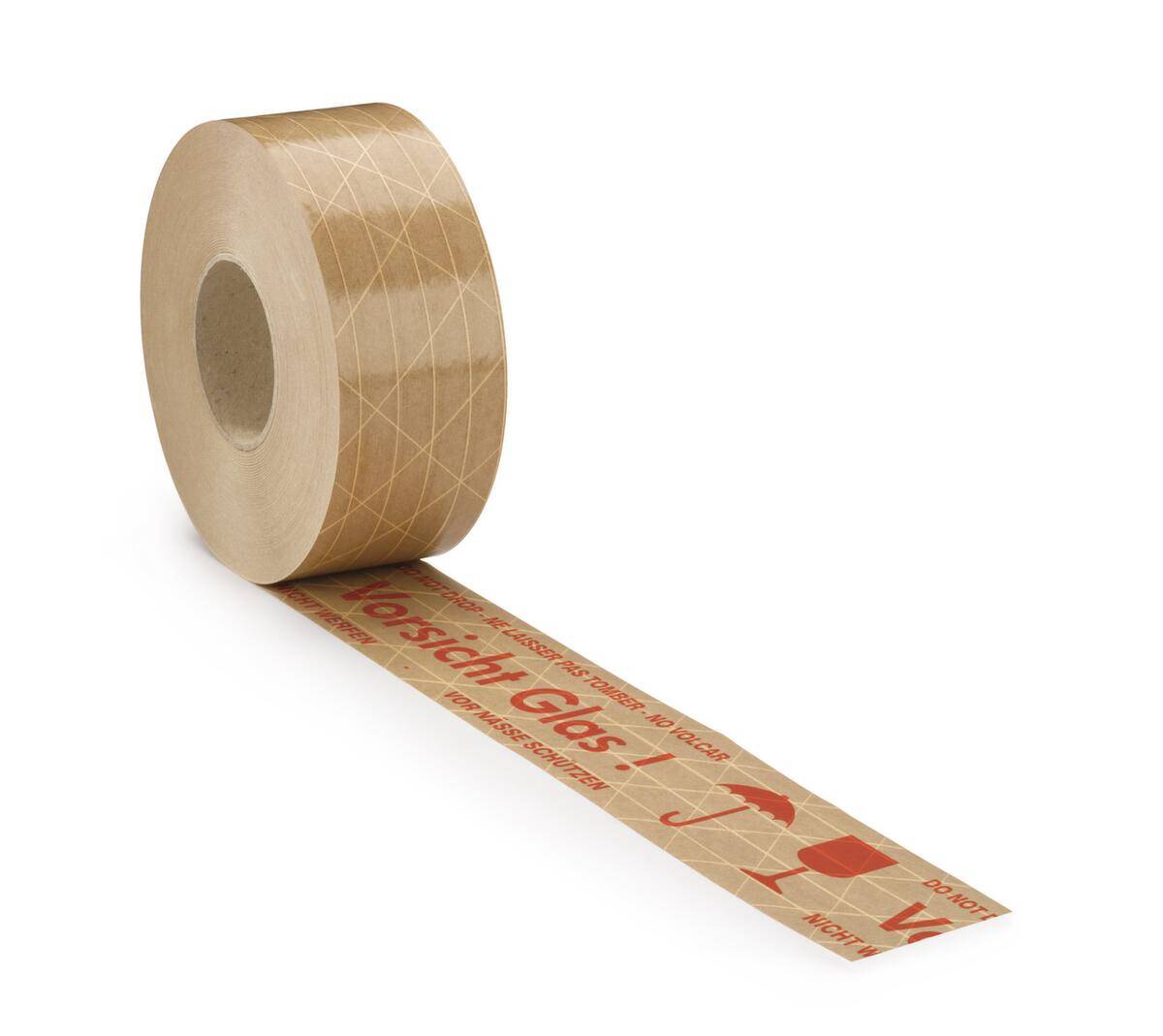 Hinweis-Klebeband,"Vorsicht Glas",DE/EN/FR/ES,LxB 150m x 50mm,Band braun,Aufdruck rot-3