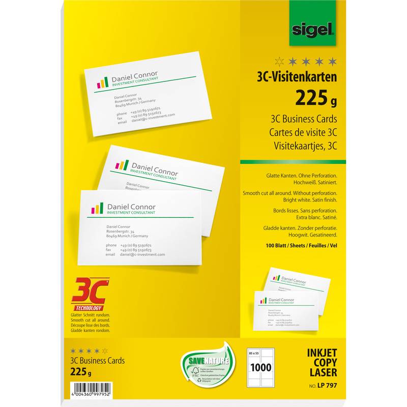 Sigel Visitenkarte 3C 85x55mm 1.000 St./Pack. LP797-0