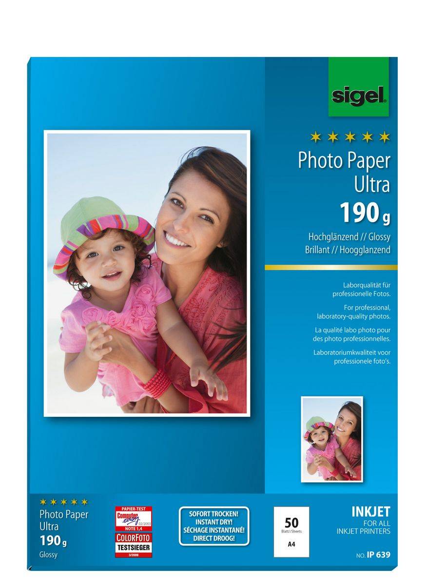 SIGEL Inkjet Fotopapier Ultra, hochglänzend, 190 g/m², A4, 50 Blatt-2