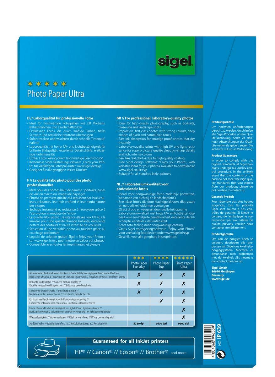 SIGEL Inkjet Fotopapier Ultra, hochglänzend, 190 g/m², A4, 50 Blatt-3