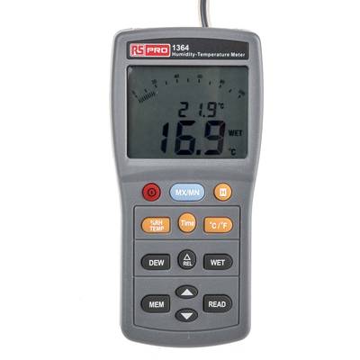RS PRO RS1364 Hygrometer, Typ Digitalhygrometer, absolut +140 °F, +60 °C / 95%RH, ±0,5 °C, ±0,9 °F 0.1 °F, 0.1 °C 0.1%RH