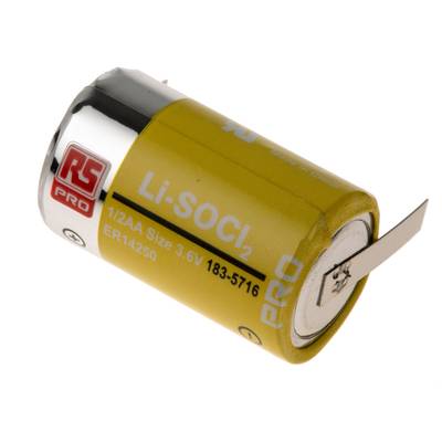 RS PRO 1/2 AA Batterie, 3.6V / 1.2Ah Li-Thionylchlorid, Fahnen