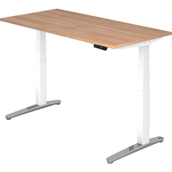 Sitz-Steh-Schreibtisch elektrisch 160x80cm Nussbaum/Weiß-alu-0