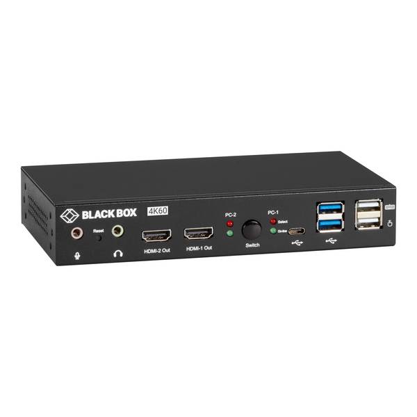 BLACK BOX KVM-Switch Dual Monitor  UHD 4K 60, Dual-Head, HDMI, USB 3.1, USB-C, USB 2/1, Audio, 2-Port