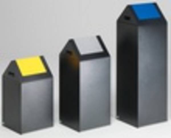 Selbstlöschender Wertstoffsammler - Kopfteil spitz - 89 l - antik-silber/blau - Höhe 1.045 mm - Abfallbehälter