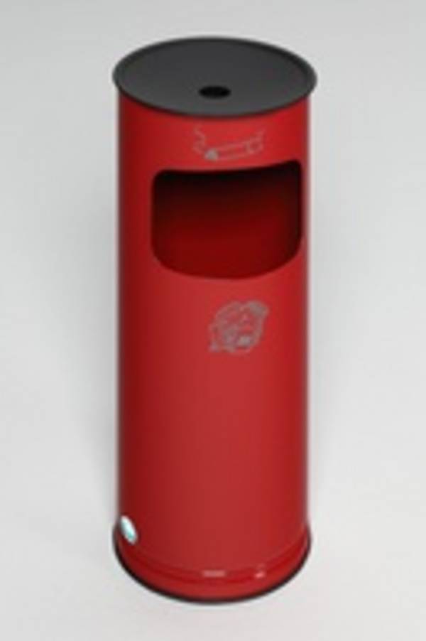 Kombiascher, Abfallsammler - schwarzer Ascheraufsatz - rund - Volumen 17 l - 610 x 250 x 250 mm (HxBxT) - feuerrot
