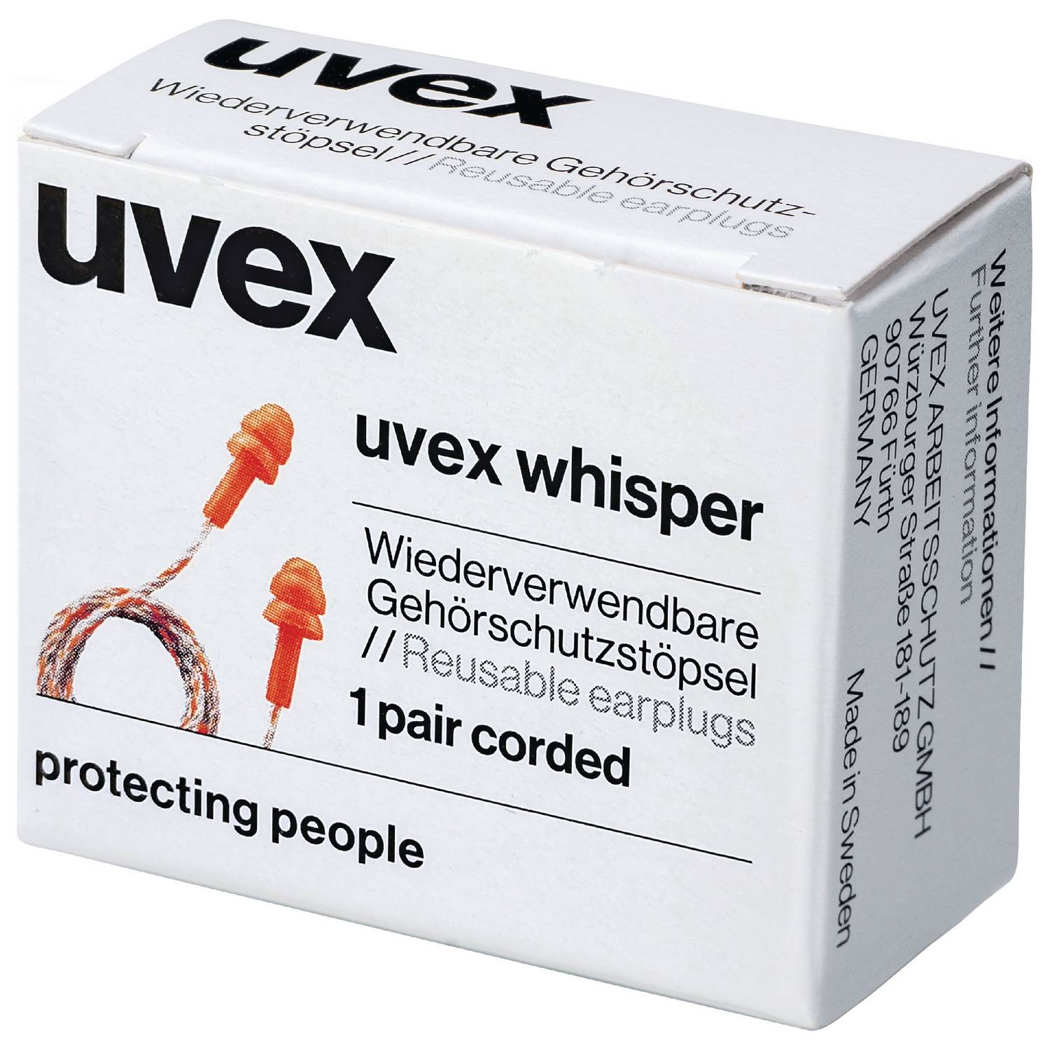 Uvex Whisper Mehrweg-Gehörschutzstöpsel mit Kordel - Orange - 23 dB - Standard-1